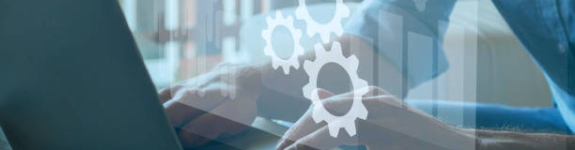 Automation and optimisation concept, business process workflow development on virtual screen.