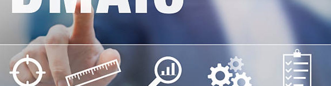 Manager presenting DMAIC continuous improvement tools for process quality