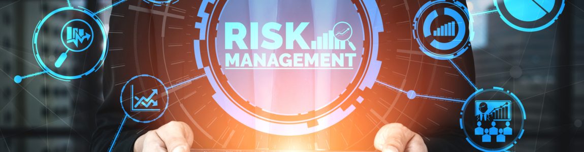 Risk Management and Assessment for Business Investment Concept. Modern graphic interface showing symbols of strategy in risky plan analysis to control unpredictable loss and build financial safety.
